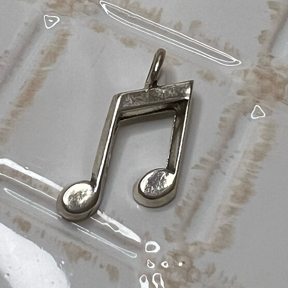 Vintage Double Music Note Pendant 925 Sterling Silver NOS